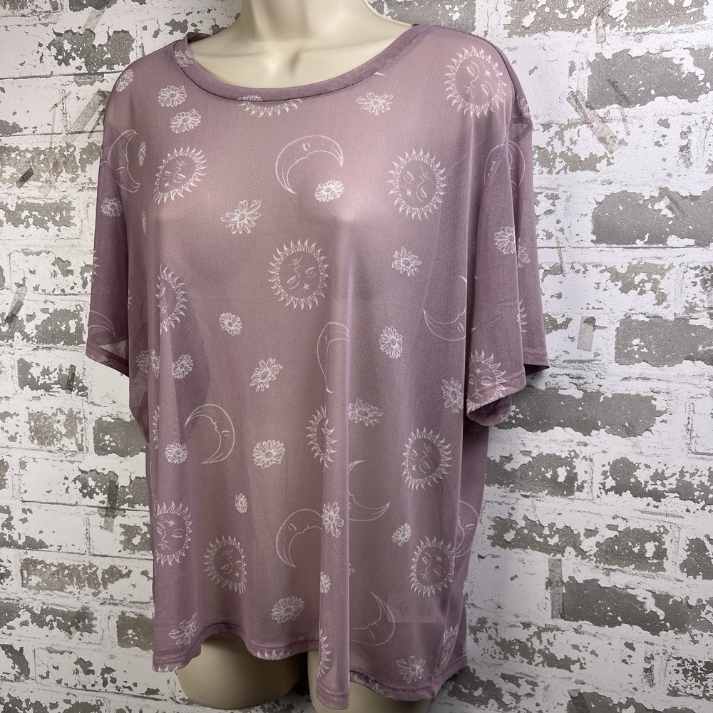 Homegirl Society 2X Dusty Lavender Celestial Sheer Mesh Pop Over Top Sun Moon